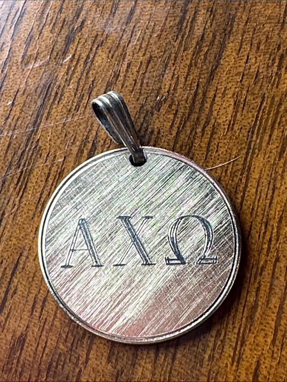 Vintage Gold Tone Alpha Chi Omega Round Pendant